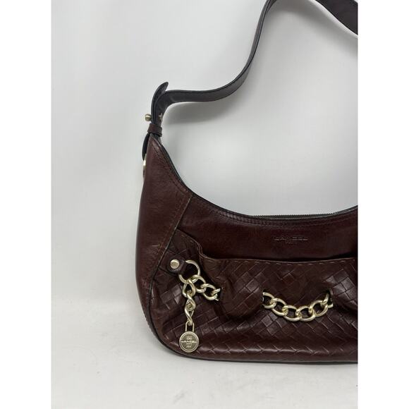 Lancel [Authentic] Curb‎ Dark Brown Leather Weave Gold Chain Shoulder Bag, EUC - Picture 5 of 13